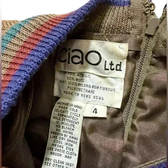 Vintage Ciao Ltd Plaid Sweater Gray Taupe Suede Dress Jacket 2 Piece Set Size 4 - Picture 12 of 16